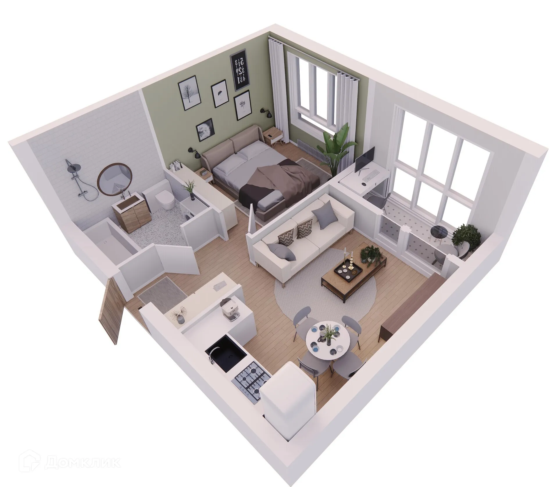 Планировка 1-комнатной квартиры 38.37 м² в ЖК Жилые кварталы ОСТРОВА, г. Калуга — фото 2