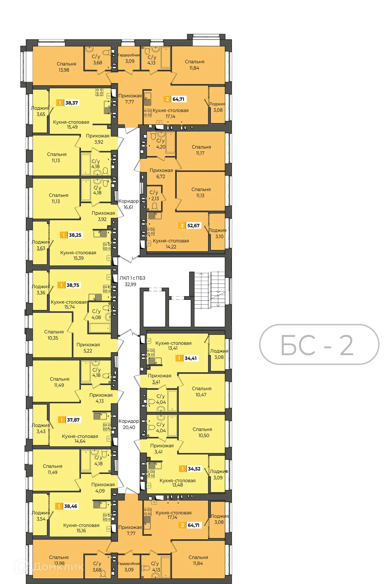 Планировка 1-комнатной квартиры 38.37 м² в ЖК Жилые кварталы ОСТРОВА, г. Калуга — фото 3