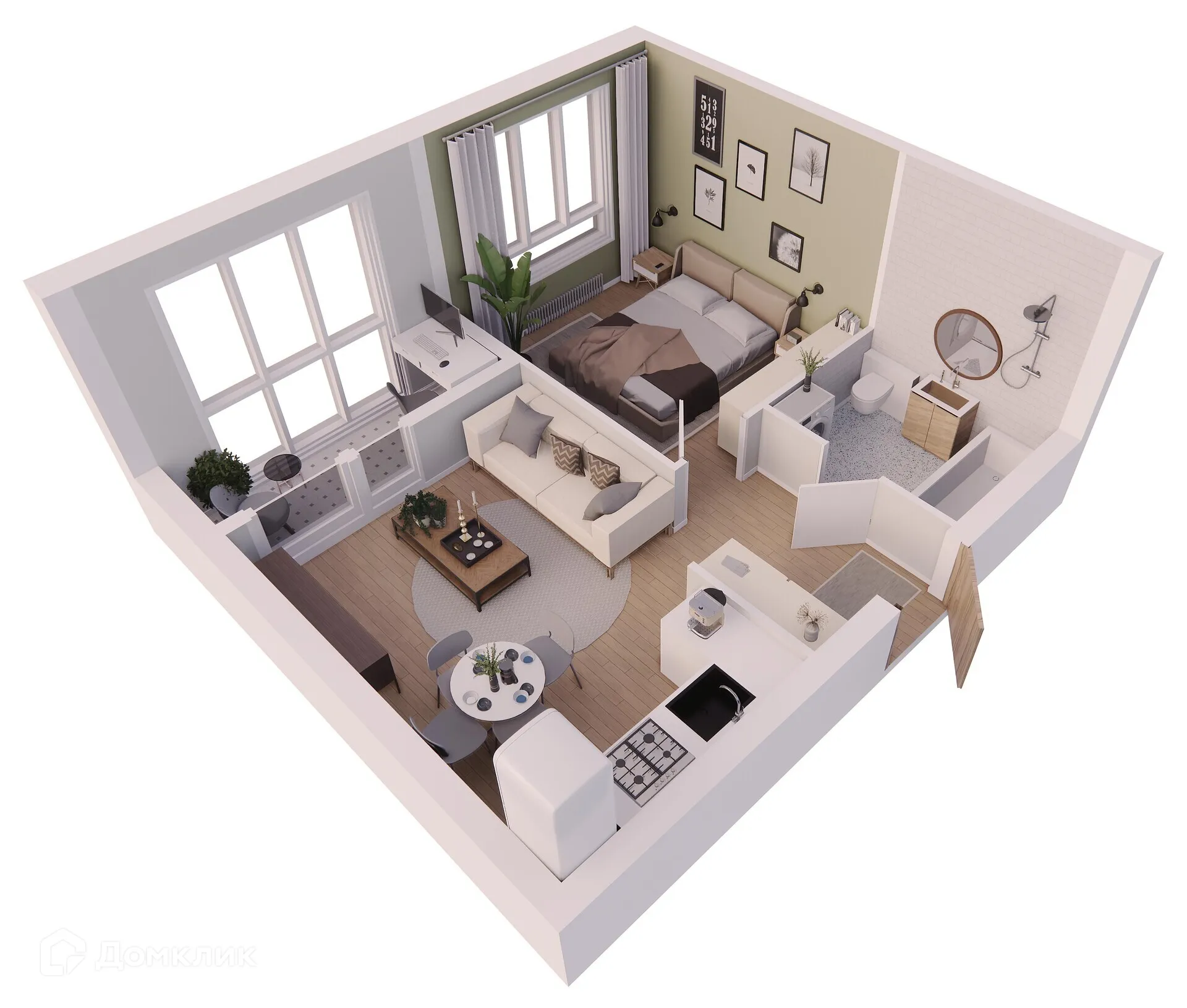 Планировка 1-комнатной квартиры 38.25 м² в ЖК Жилые кварталы ОСТРОВА, г. Калуга — фото 2