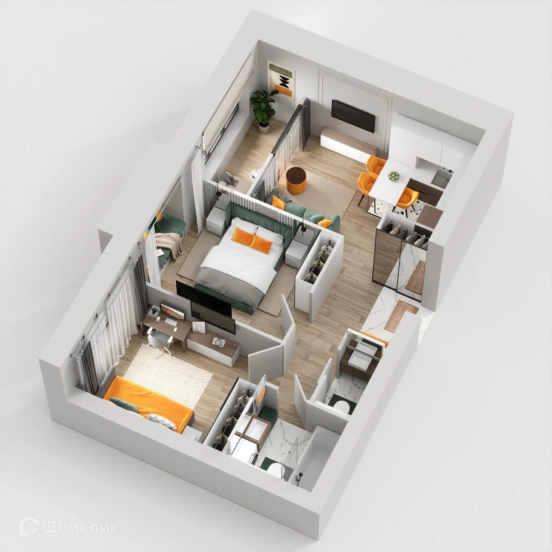 Планировка 2-комнатной квартиры 52.15 м² в ЖК Жилые кварталы ОСТРОВА, г. Калуга — фото 2