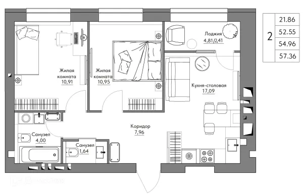 Квартира в ЖК Жилые кварталы ОСТРОВА