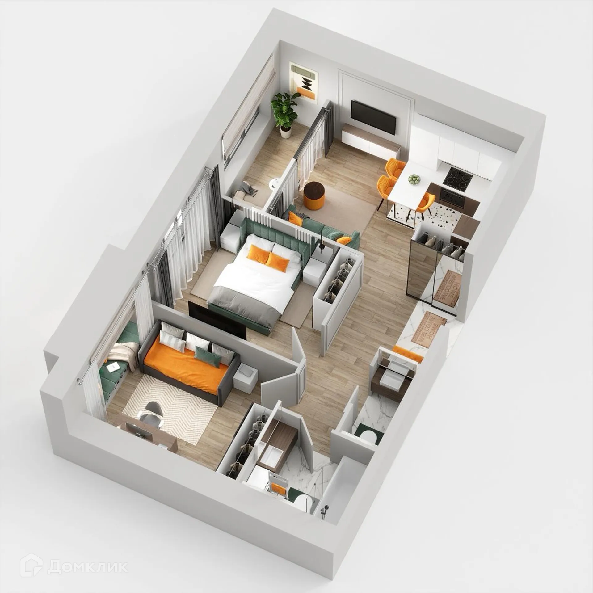 Планировка 2-комнатной квартиры 55.56 м² в ЖК Жилые кварталы ОСТРОВА, г. Калуга — фото 2