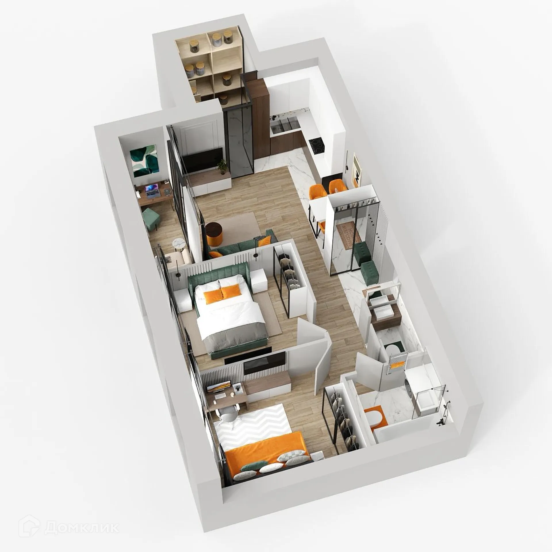 Планировка 2-комнатной квартиры 60.76 м² в ЖК Жилые кварталы ОСТРОВА, г. Калуга — фото 2
