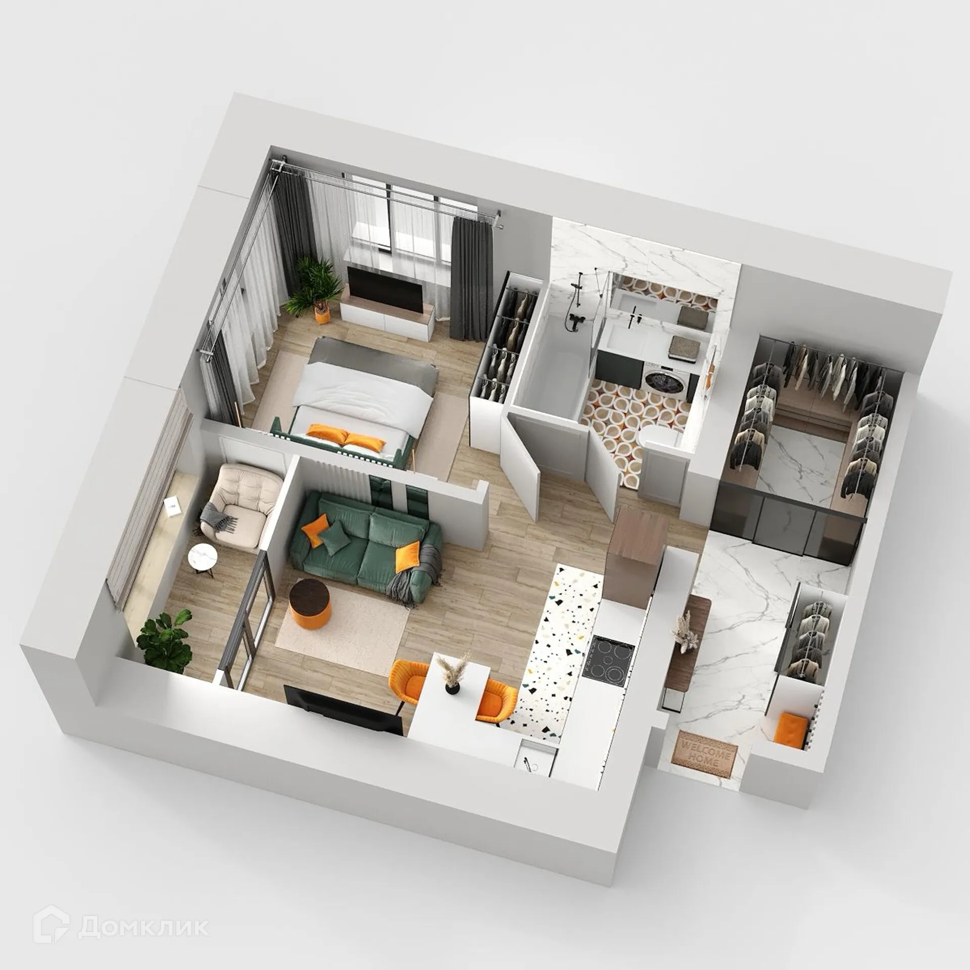 Планировка 1-комнатной квартиры 44.19 м² в ЖК Жилые кварталы ОСТРОВА, г. Калуга — фото 2