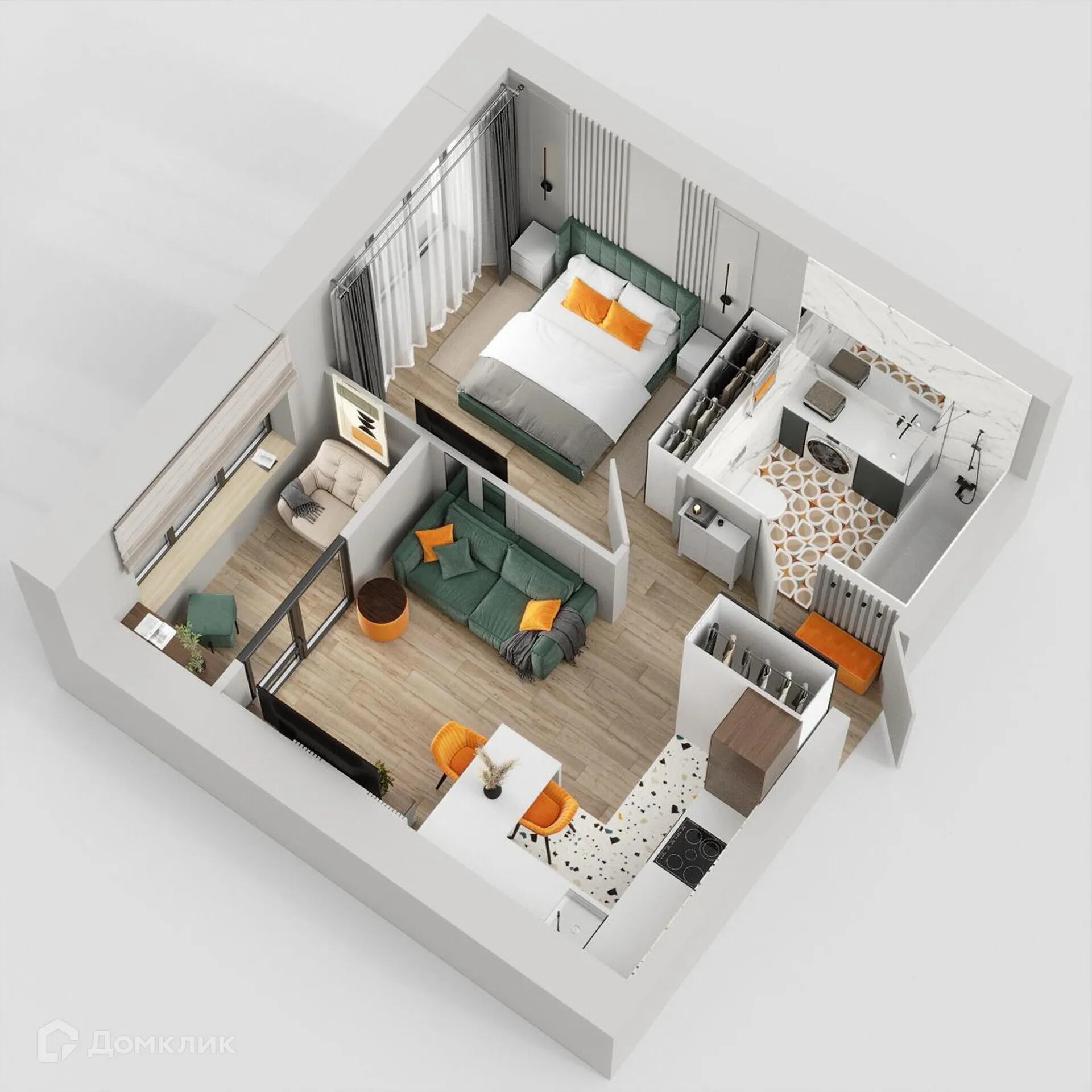 Планировка 1-комнатной квартиры 36.31 м² в ЖК Жилые кварталы ОСТРОВА, г. Калуга — фото 2