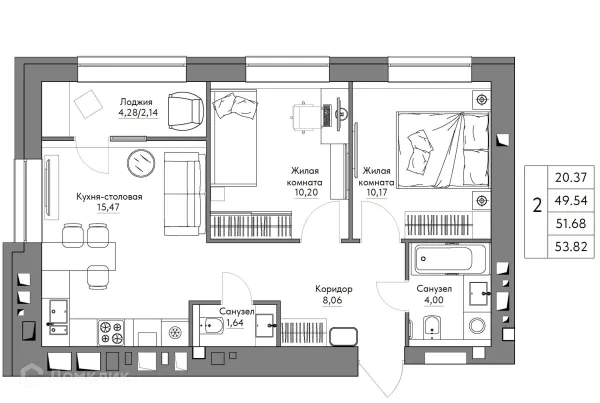 Квартира в ЖК Жилые кварталы ОСТРОВА