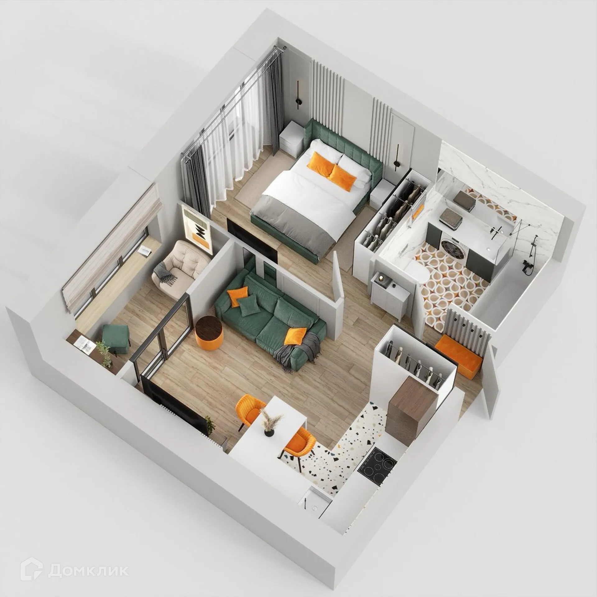 Планировка 1-комнатной квартиры 37.64 м² в ЖК Жилые кварталы ОСТРОВА, г. Калуга — фото 2