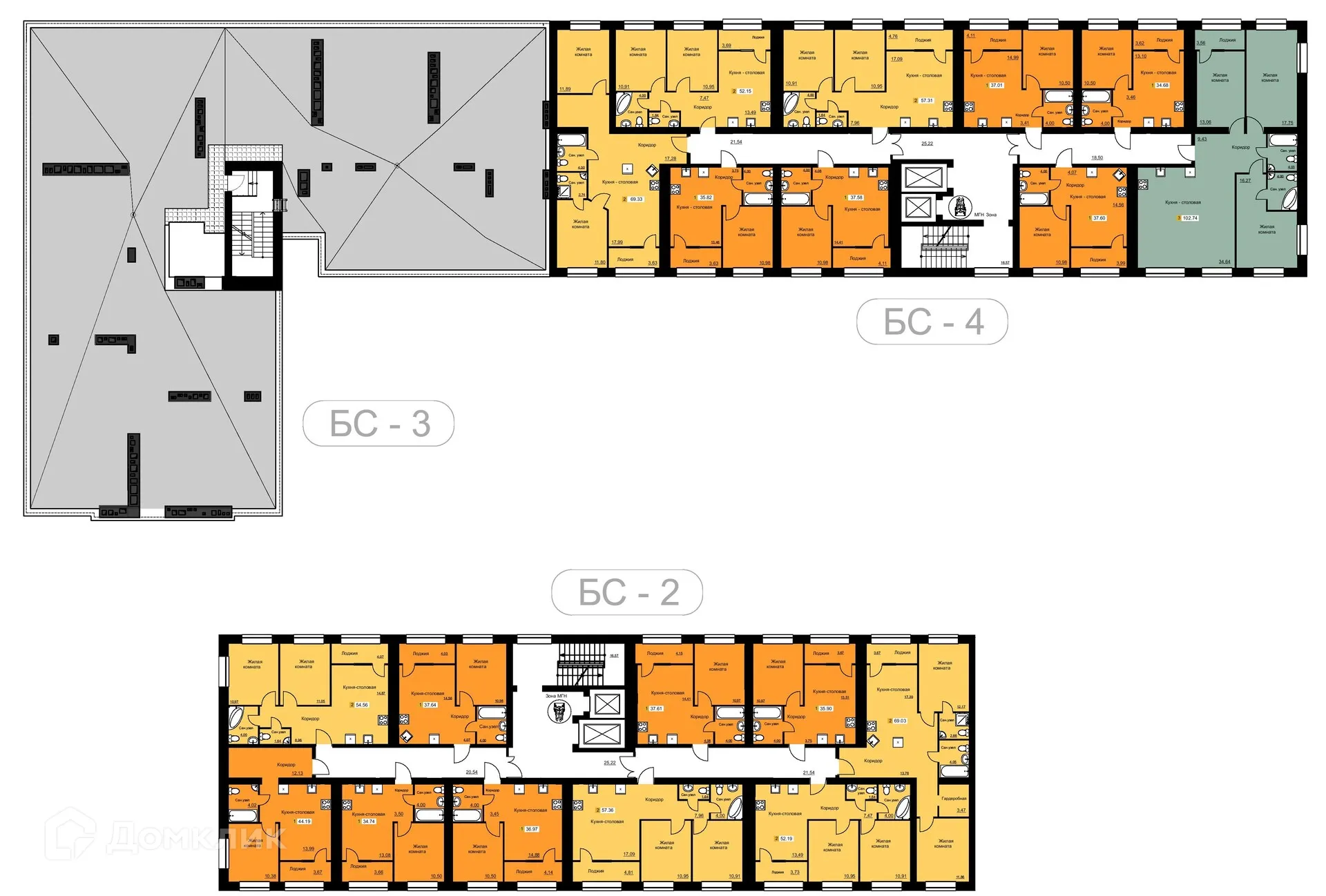 Планировка 1-комнатной квартиры 34.74 м² в ЖК Жилые кварталы ОСТРОВА, г. Калуга — фото 3