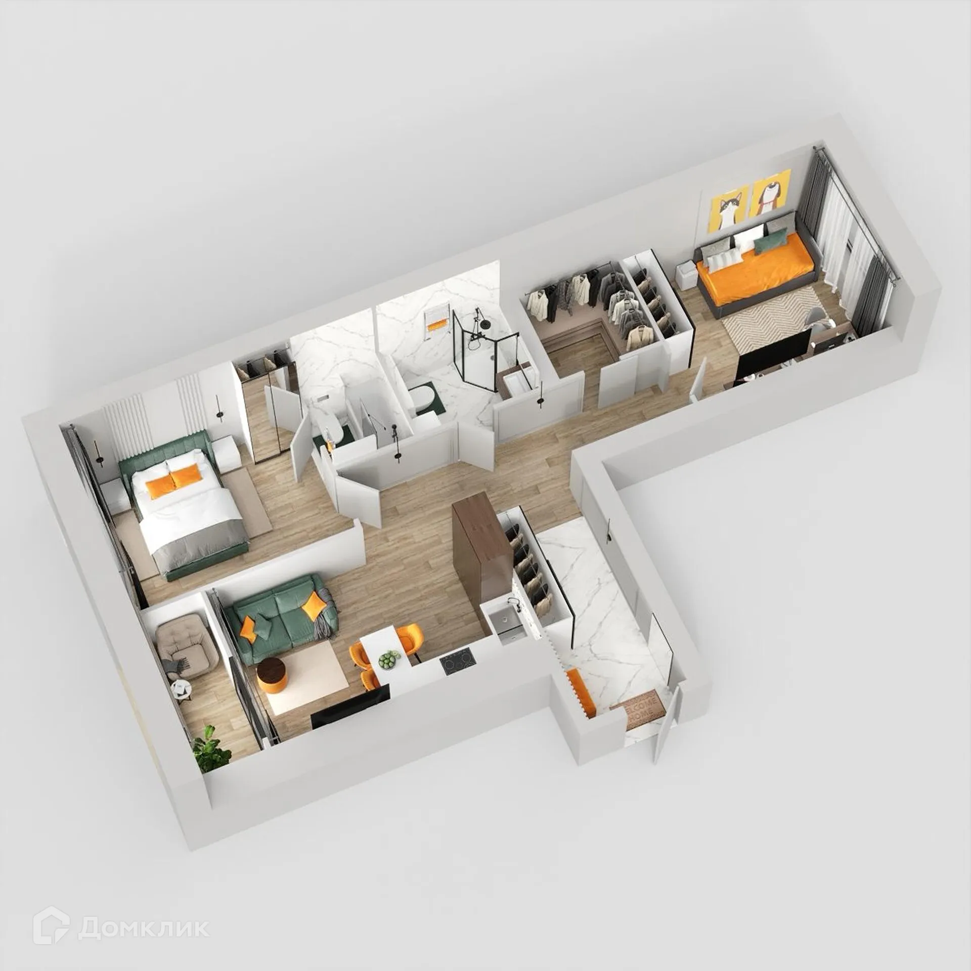 Планировка 2-комнатной квартиры 69.03 м² в ЖК Жилые кварталы ОСТРОВА, г. Калуга — фото 2