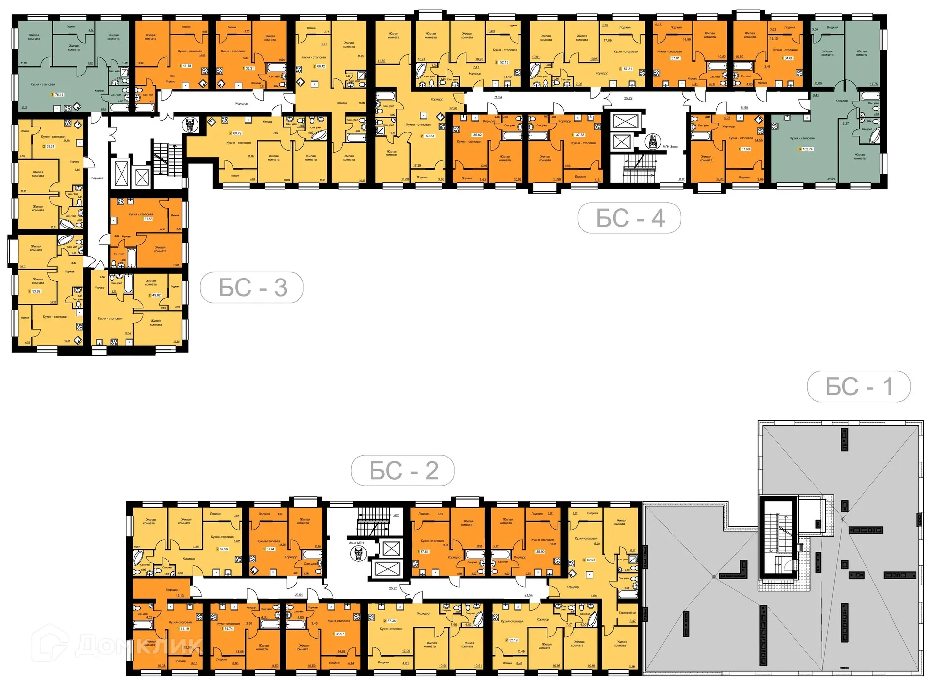 Планировка 2-комнатной квартиры 69.03 м² в ЖК Жилые кварталы ОСТРОВА, г. Калуга — фото 3