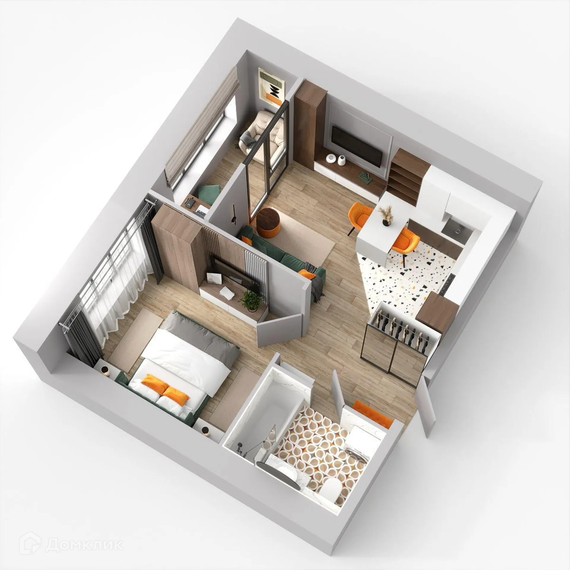 Планировка 1-комнатной квартиры 38.45 м² в ЖК Жилые кварталы ОСТРОВА, г. Калуга — фото 2