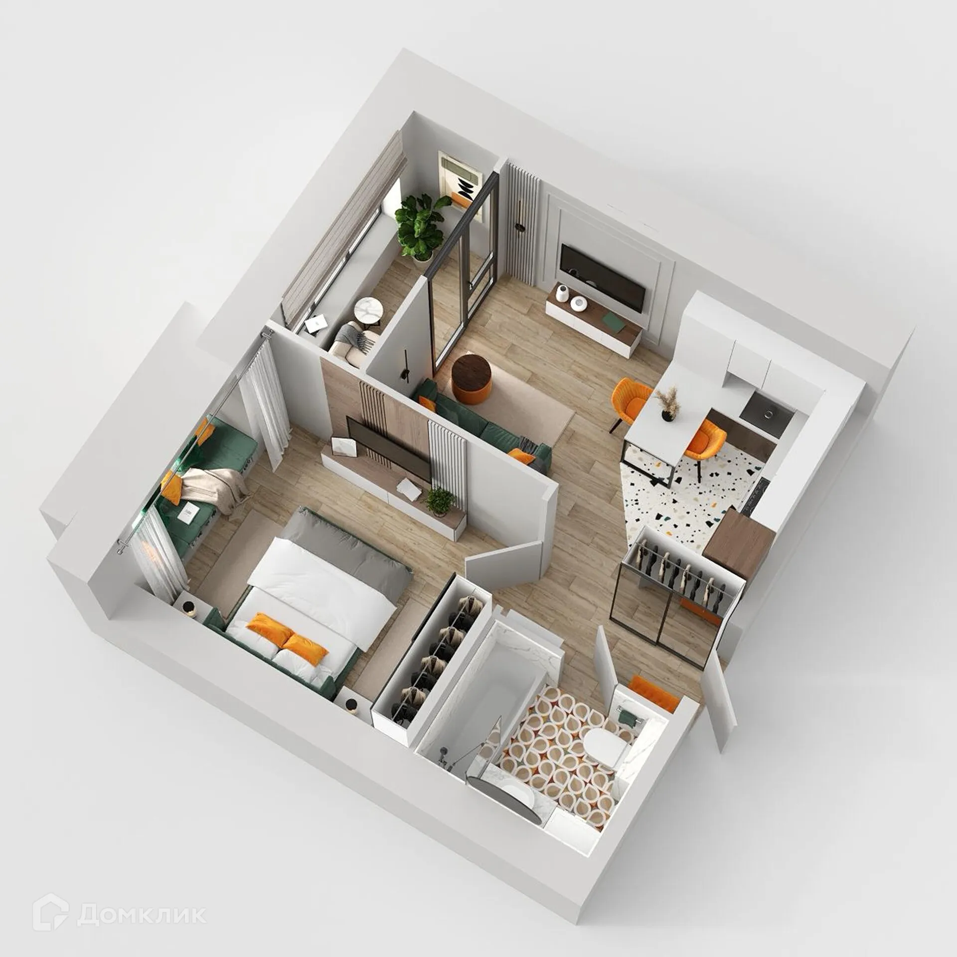 Планировка 1-комнатной квартиры 35.82 м² в ЖК Жилые кварталы ОСТРОВА, г. Калуга — фото 2