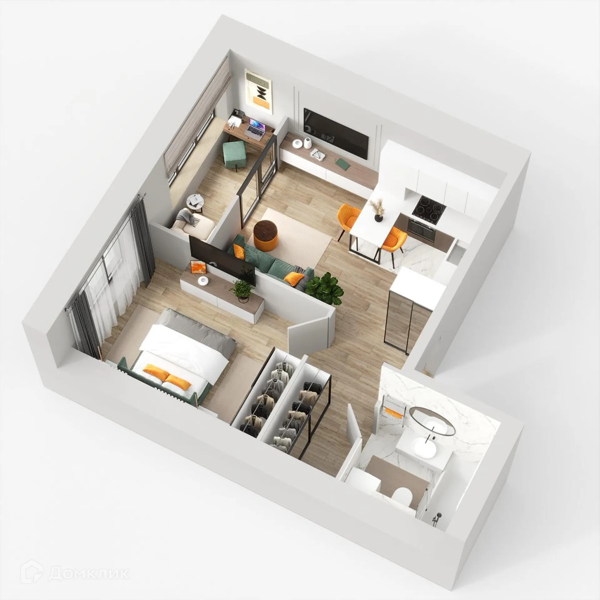 Планировка 1-комнатной квартиры 41.18 м² в ЖК Жилые кварталы ОСТРОВА, г. Калуга — фото 2