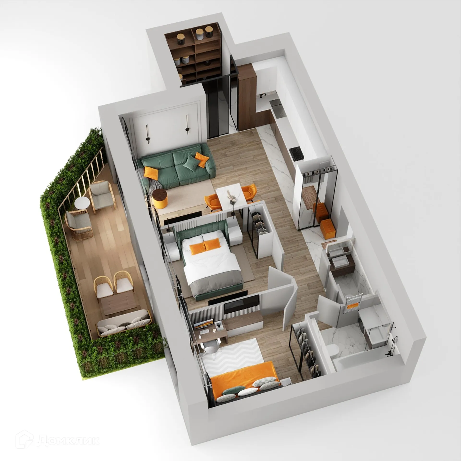 Планировка 2-комнатной квартиры 64.03 м² в ЖК Жилые кварталы ОСТРОВА, г. Калуга — фото 2