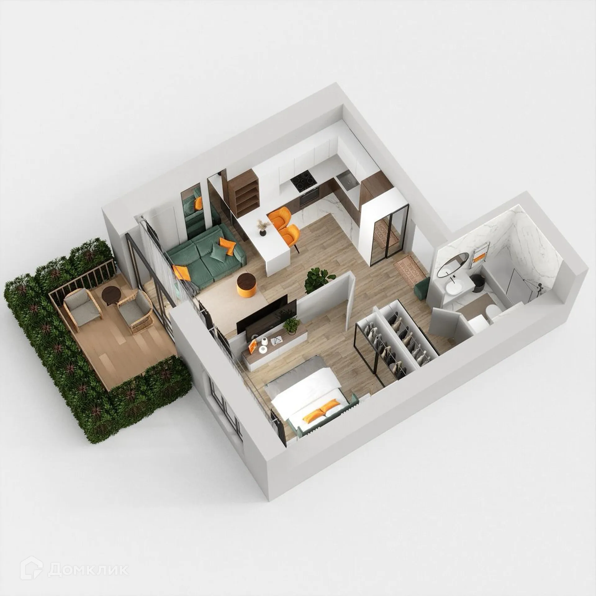 Планировка 1-комнатной квартиры 42.95 м² в ЖК Жилые кварталы ОСТРОВА, г. Калуга — фото 2