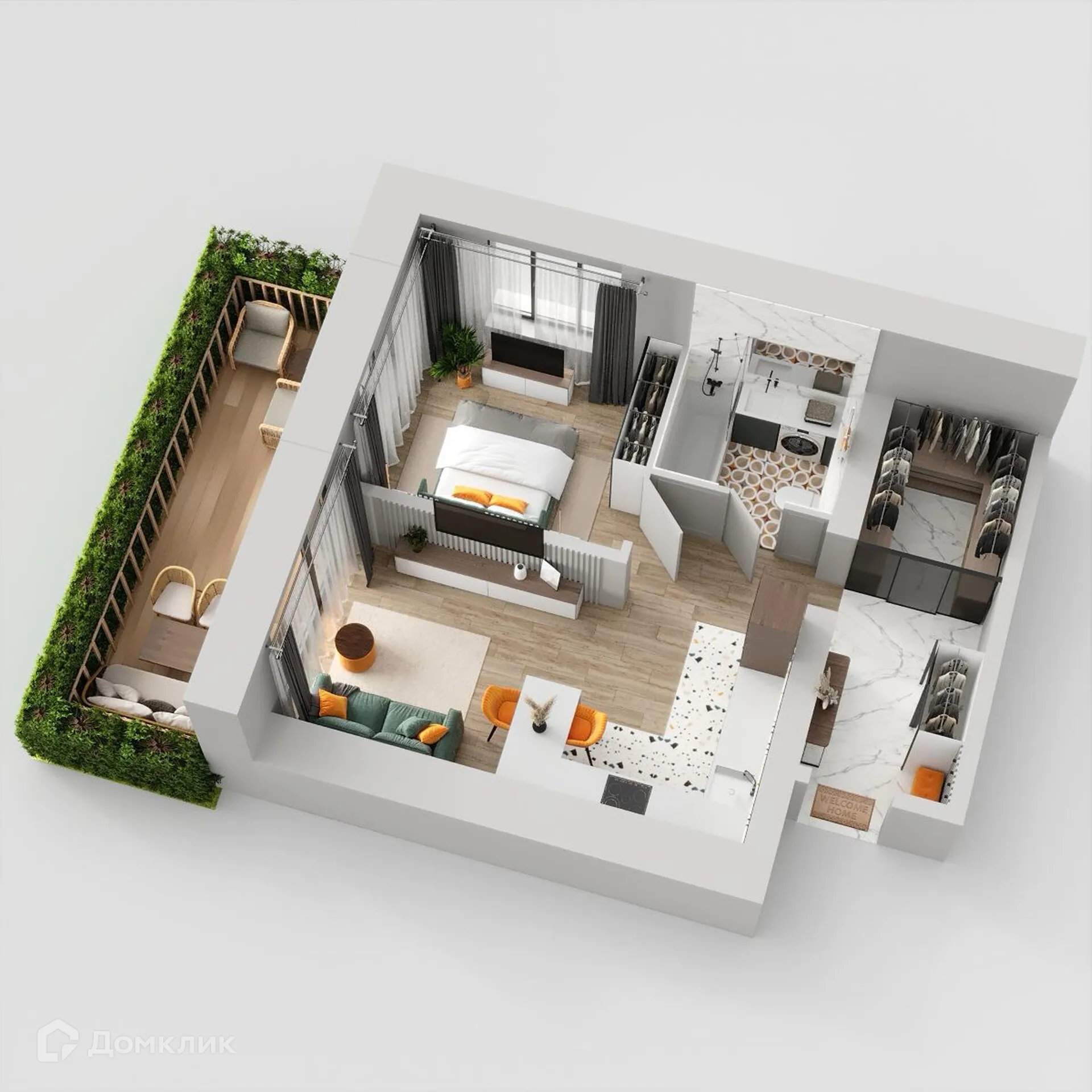 Планировка 1-комнатной квартиры 47.6 м² в ЖК Жилые кварталы ОСТРОВА, г. Калуга — фото 2