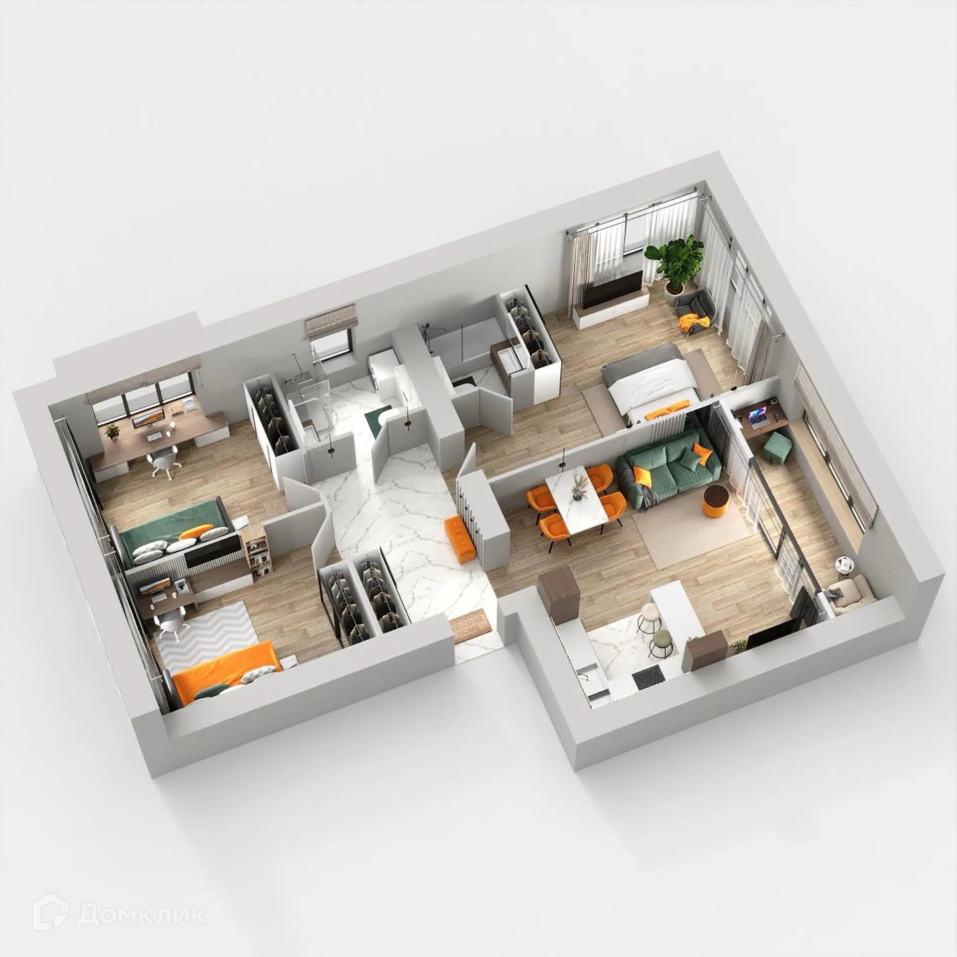 Планировка 3-комнатной квартиры 92.63 м² в ЖК Жилые кварталы ОСТРОВА, г. Калуга — фото 2