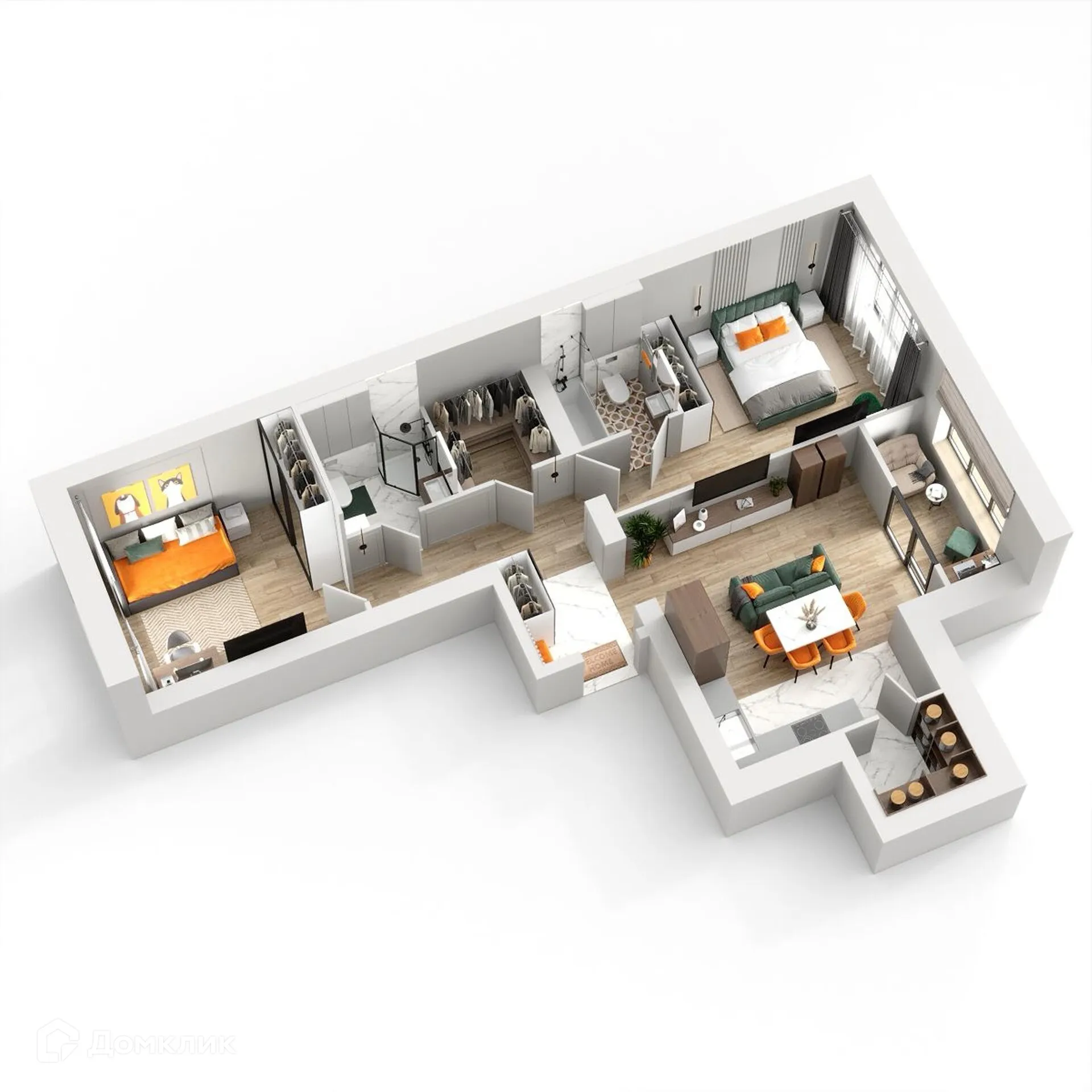 Планировка 2-комнатной квартиры 74.88 м² в ЖК Жилые кварталы ОСТРОВА, г. Калуга — фото 2