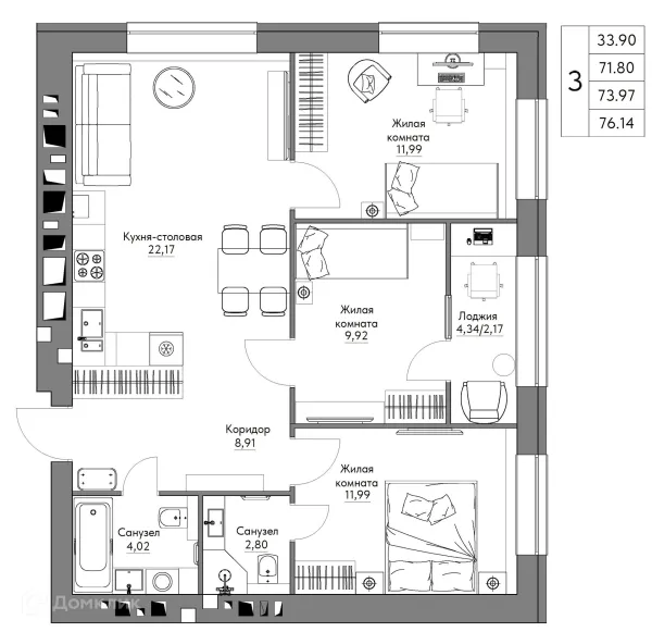 Квартира в ЖК Жилые кварталы ОСТРОВА