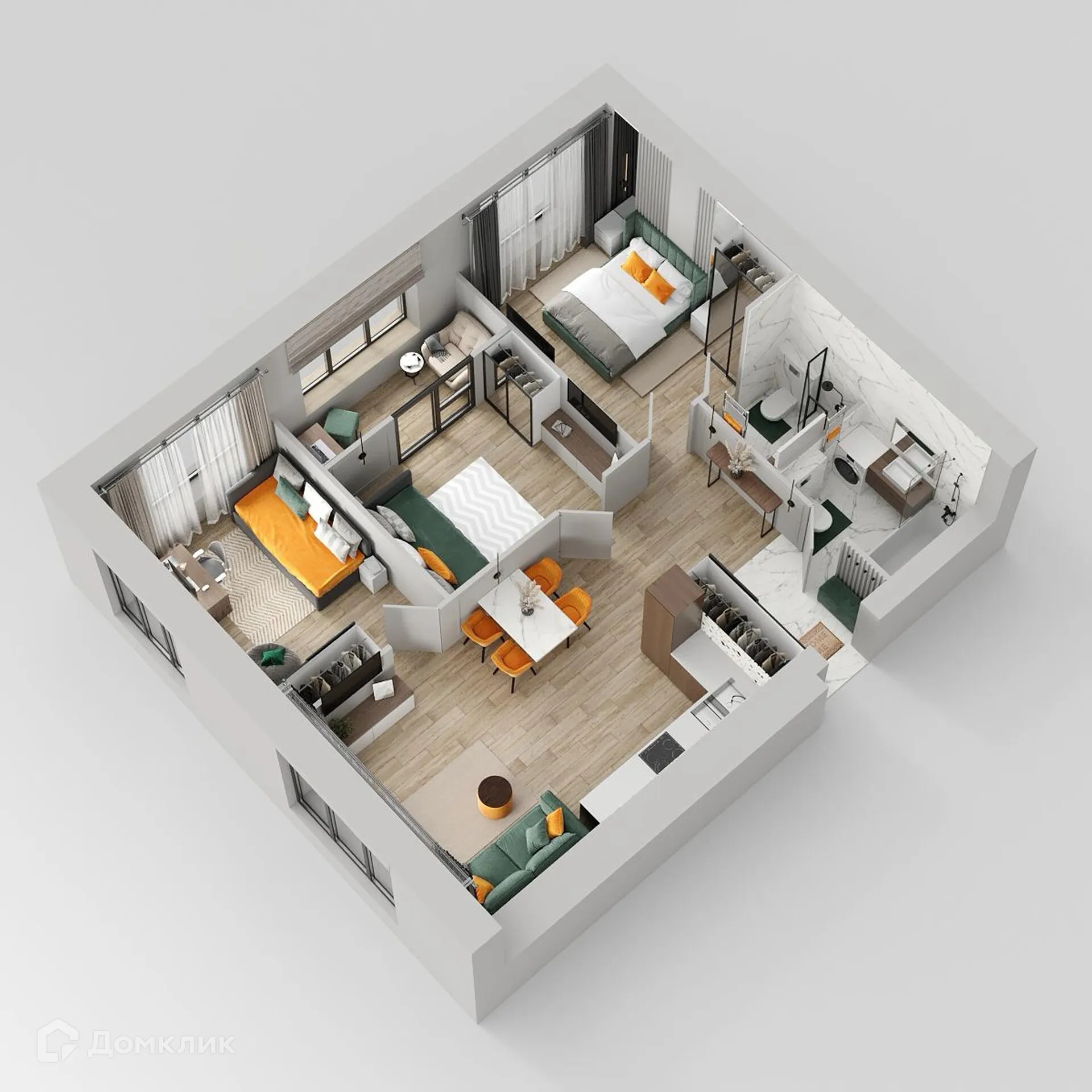 Планировка 3-комнатной квартиры 76.14 м² в ЖК Жилые кварталы ОСТРОВА, г. Калуга — фото 2