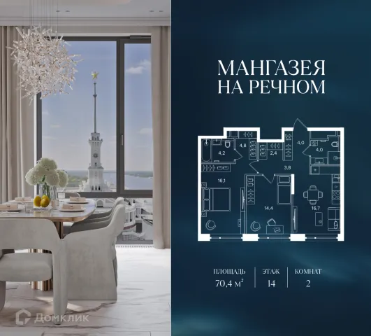 Планировка 2 комн. в ЖК Мангазея на Речном