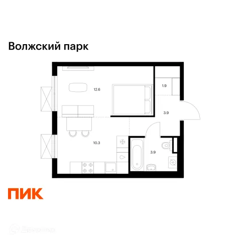 Планировка 1 комн. в ЖК Волжский парк
