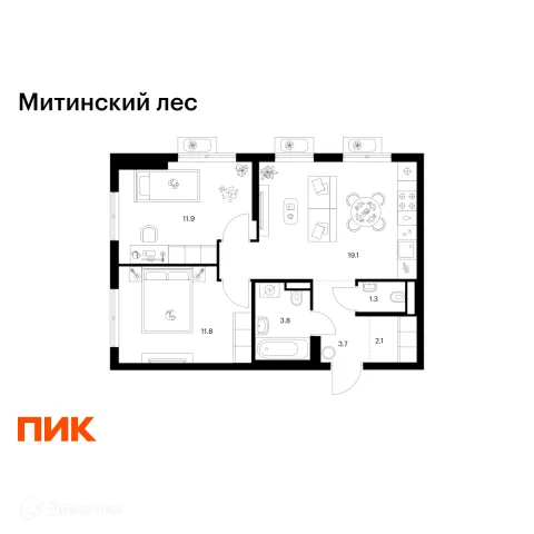 Планировка 2 комн. в «Митинский лес»