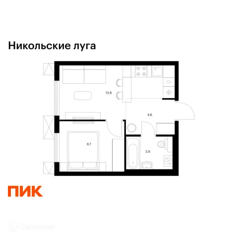 Планировка 1 комн. в ЖК Никольские луга