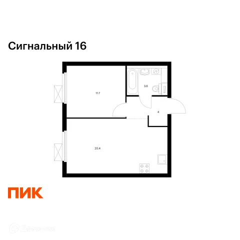 Планировка 1 комн. в ЖК Сигнальный 16