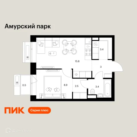 Планировка 1 комн. в ЖК Амурский парк