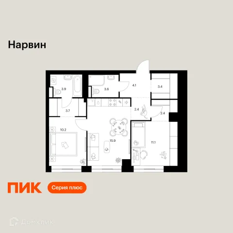 Планировка 2 комн. в «Нарвин»