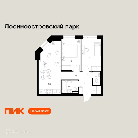 Планировка 2 комн. в ЖК Лосиноостровский парк