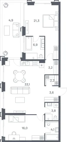 Планировка 2 комн. в ЖК Portland (Портланд)