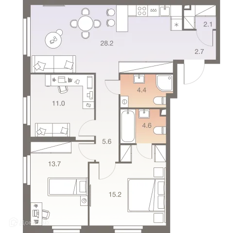 Планировка 4 комн. в ЖК Twelve  (Твелв )