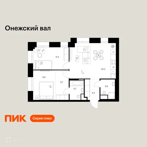 Планировка 2 комн. в «Онежский вал»
