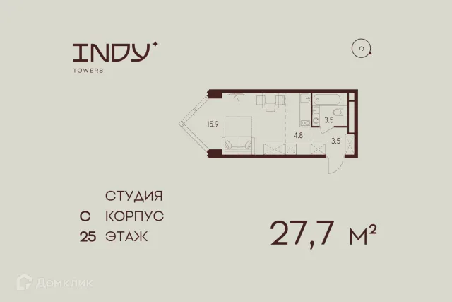 Планировка Студия в ЖК Инди Тауэрз