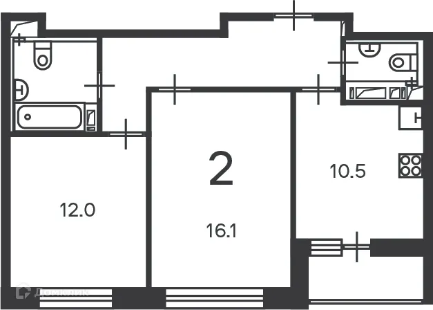 Планировка 2 комн. в Полярная, д. 3, к. 1 (Московские кварталы)