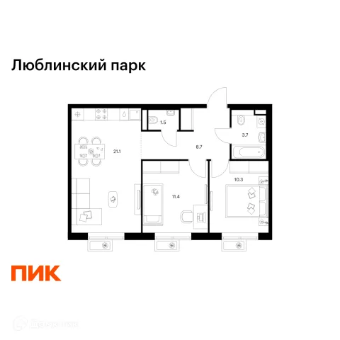Планировка 2 комн. в ЖК Люблинский парк