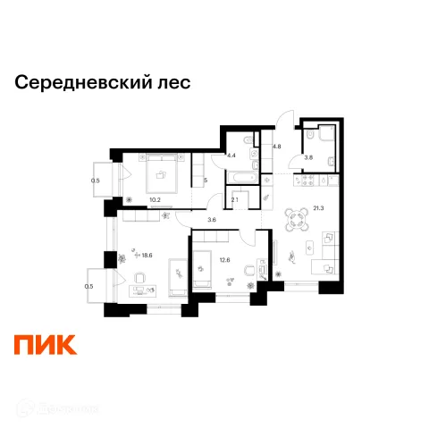 Планировка 3 комн. в ЖК Середневский лес