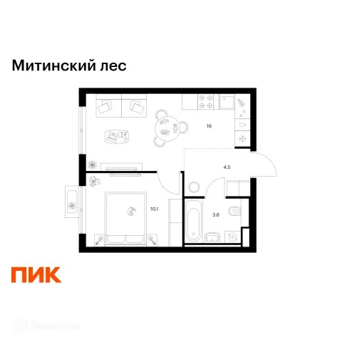 Планировка 1 комн. в «Митинский лес»