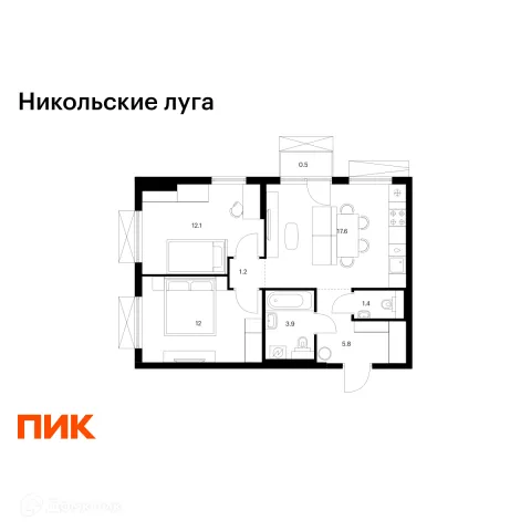 Планировка 2 комн. в ЖК Никольские луга