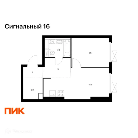 Планировка 1 комн. в ЖК Сигнальный 16