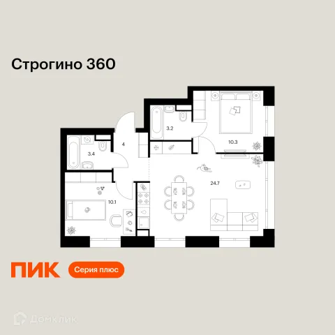 Планировка 2 комн. в «Строгино 360»