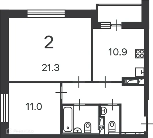 Планировка 2 комн. в Полярная, д. 3, к. 1 (Московские кварталы)