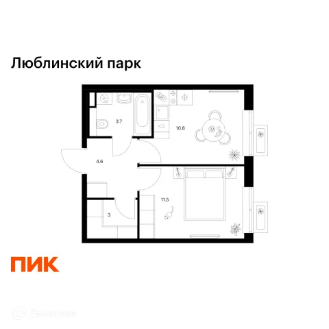 Планировка 1 комн. в ЖК Люблинский парк