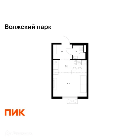 Планировка Студия в ЖК Волжский парк