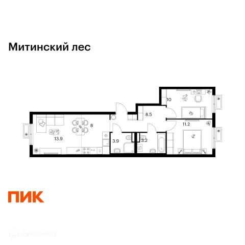 Планировка 2 комн. в «Митинский лес»