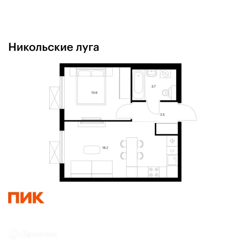 Планировка 1 комн. в ЖК Никольские луга