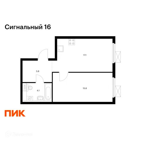 Планировка 1 комн. в ЖК Сигнальный 16