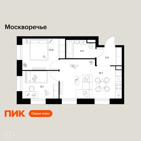 Планировка 2 комн. в ЖК Москворечье
